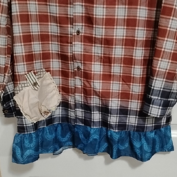 Red and Blue Long Sleeve Button Down Shirt with Notched Collar - Picture 5 of 7
